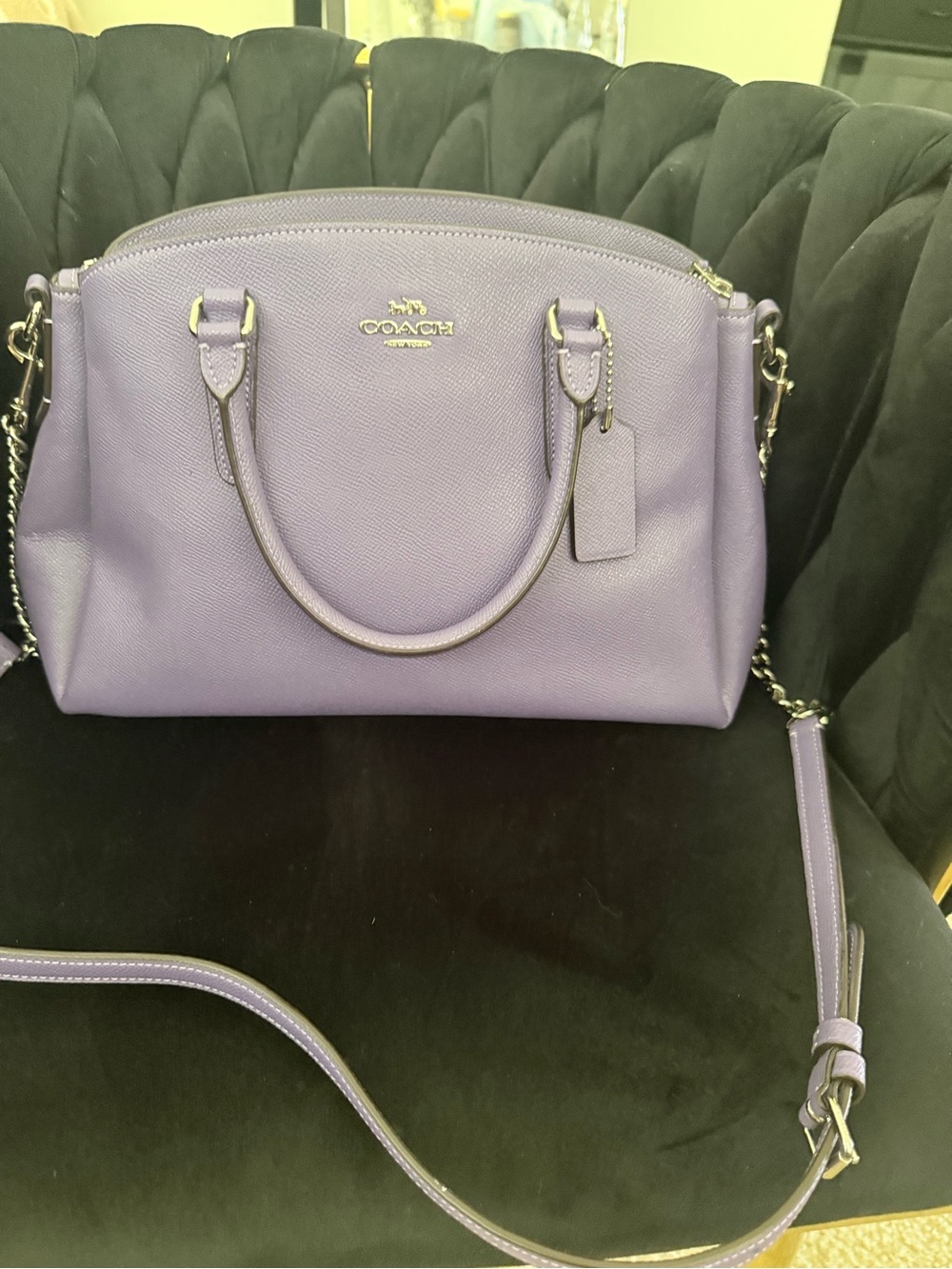 Coach Purple Leather Dome Satchel with Chain Strap